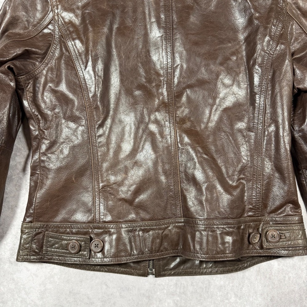 VTG Y2k 2002 Mossimo Womens Small Brown Faux Leather Cropped Moto Trucker Jacket - Picture 4 of 11
